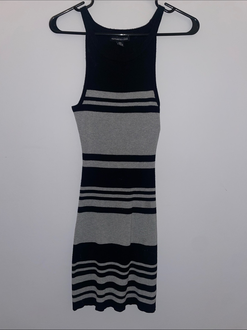Express Striped Ribbed Midi Tank Dress in Black and Gray